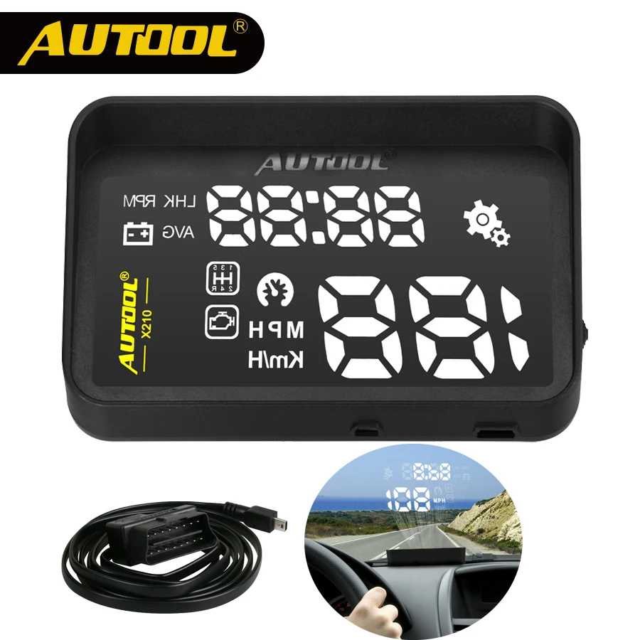 Автомобильный проектор AUTOOL X210 Auto HUD цифровой на лобовое стекло спидометр OBD 2