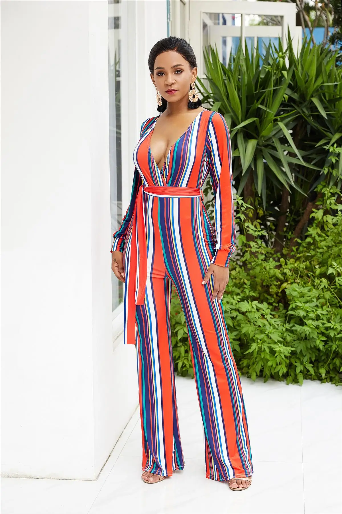 iRicheraf Bodysuit Jumpsuits for Women 2018 V-neck Striped Rompers Womens Jumpsuit Overalls Long Sleeve Sexy Costume Elegant