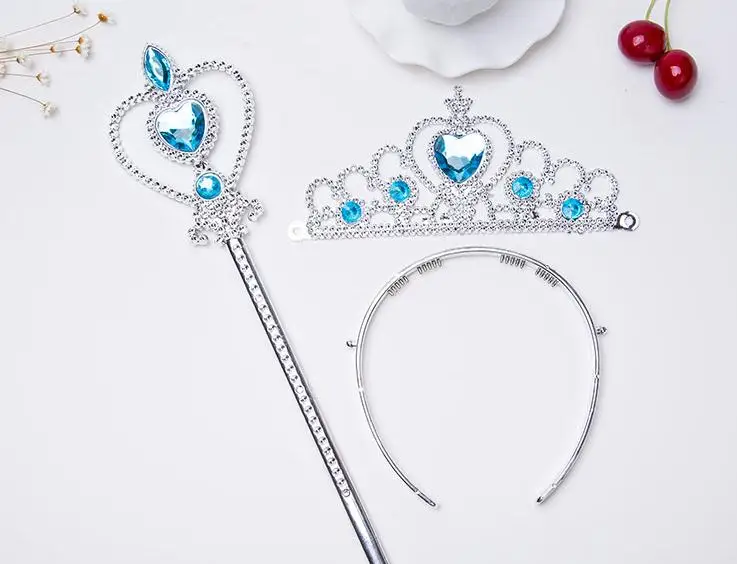 

2Pcs/Set Princess Elsa Crystal Crown Cosplay For Children Princess Crown Kids Hair Accessories Tiara Party Dress up Magic Wand