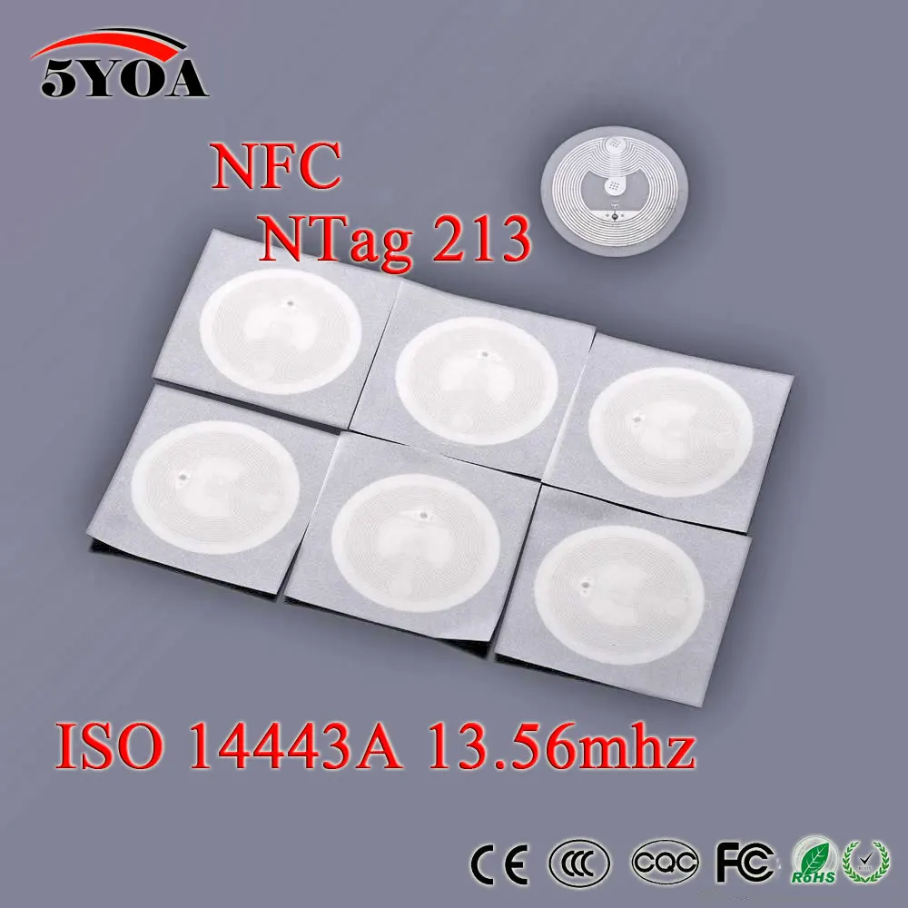 

5YOA 50pcs/Lot NFC TAG Sticker 13.56MHz ISO14443A NTAG 213 Key Tags llaveros llavero Token Patrol Universal Label RFID Tag