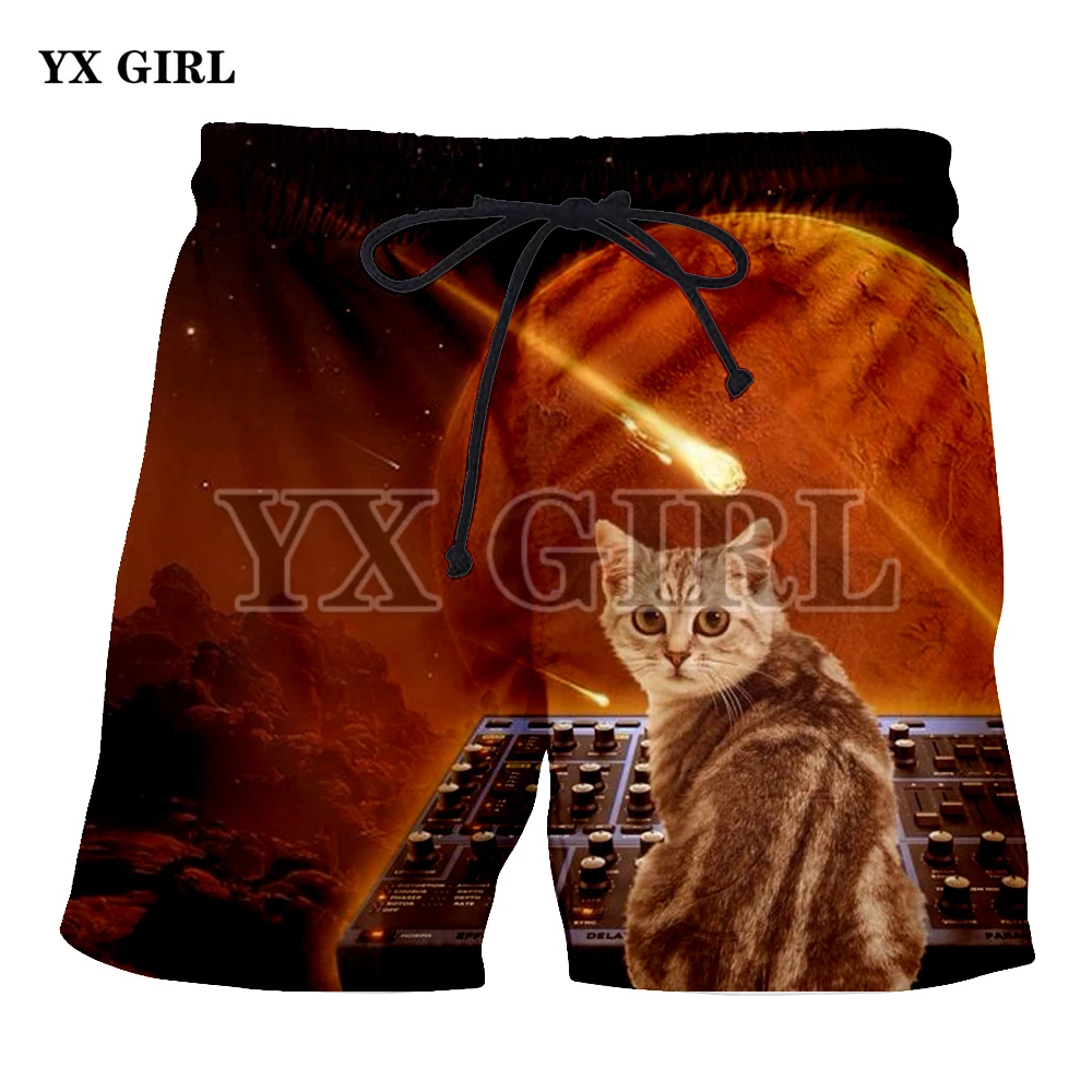 YX Girl 2018 Summer Mens Cool Space Cat Masked Gangster Cat 3d Printed Beach Casual Shorts Men Jogger Fitness With Drawstring