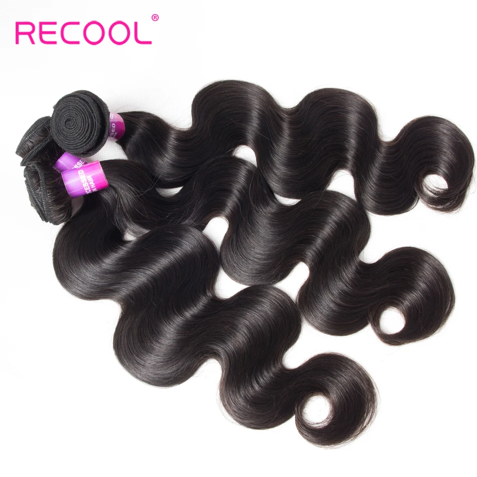 Recool Hair Body Wave Bundles With Closure Remy Hair 6x6 and 5x5 Bundles With Closure Peruvian Human Hair 3 Bundles With Closure