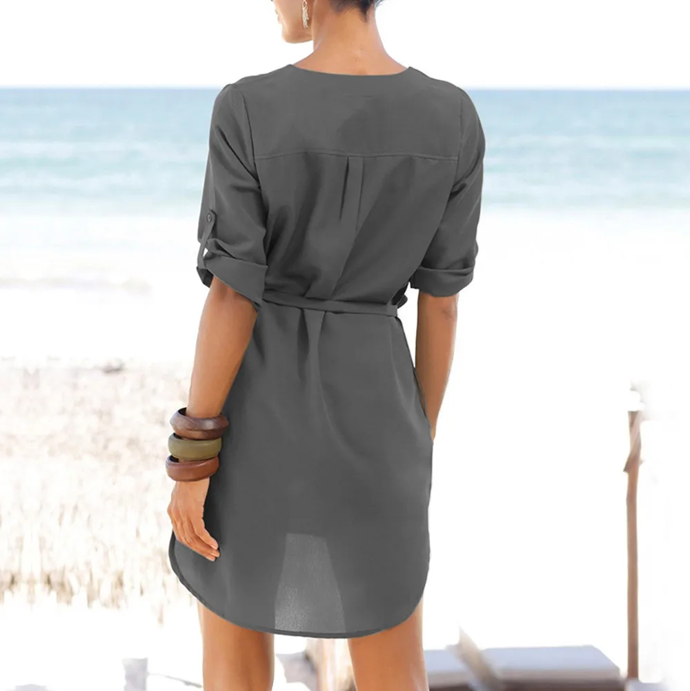 Женское пляжное платье с асимметричным подолом Robe de plage повседневное однотонное v