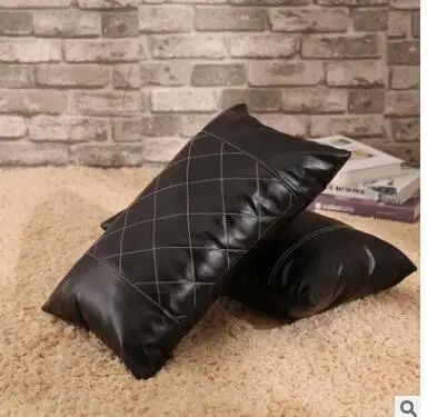 

PU imitation leather black rectangular cushion cover grid pattern lumbar pillowcase sofa pillow cover office car decor