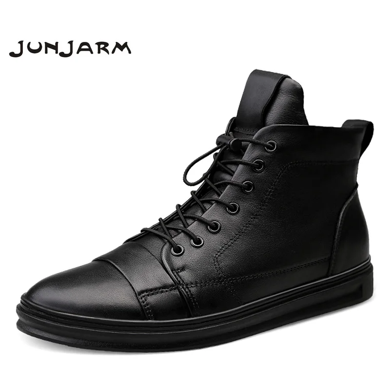 

JUNJARM Handmade 100% Genuine Leather Men Snow Boots Winter Lace Up Men Ankle Boots Keep Warm Flats Boots Men Big Size 38-48