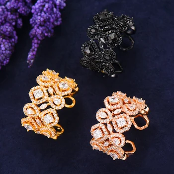 

2019 New Korean Style Engagement Wedding Ring Cubic Zirconia Flower Rings for Women Adjustable femme Finger Rings Jewelry