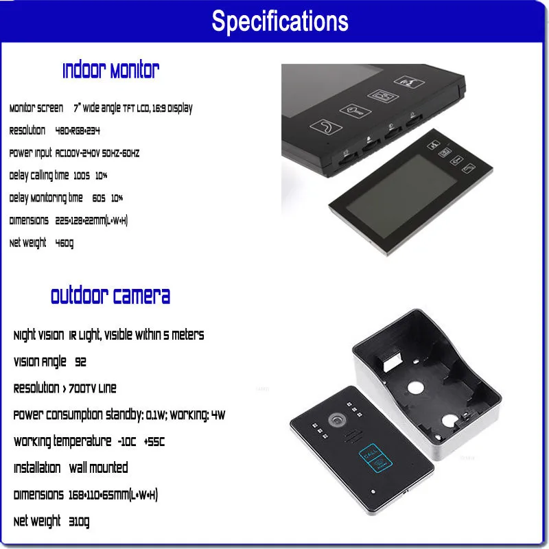 7 "цветной монитор сенсорный ключ видео дверной звонок Домофон Система ИК камера 1V3