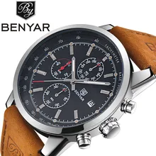 Benyar Hommes Montre Top Marque De Luxe Mâle En Cuir Étanche Sport Chronographe À Quartz Montre-Bracelet Militaire Hommes Horloge montre homme