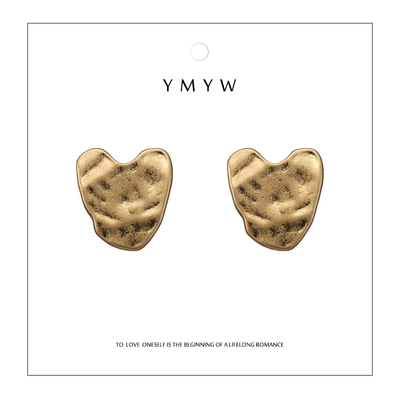 

YMYW New Popular Personalized Irregular Heart Geometric Stud Earrings Vintage Metalic Zinc Alloy Earrings for Women Girl Bijoux