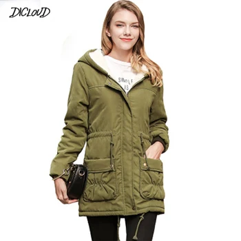 

Winter Lamb Hair Parka Coat Women 2018 Fashion Hooded Slim Long Coat Ladies Simple Casual Adjustable Waist Plus Size Jacket 2XL