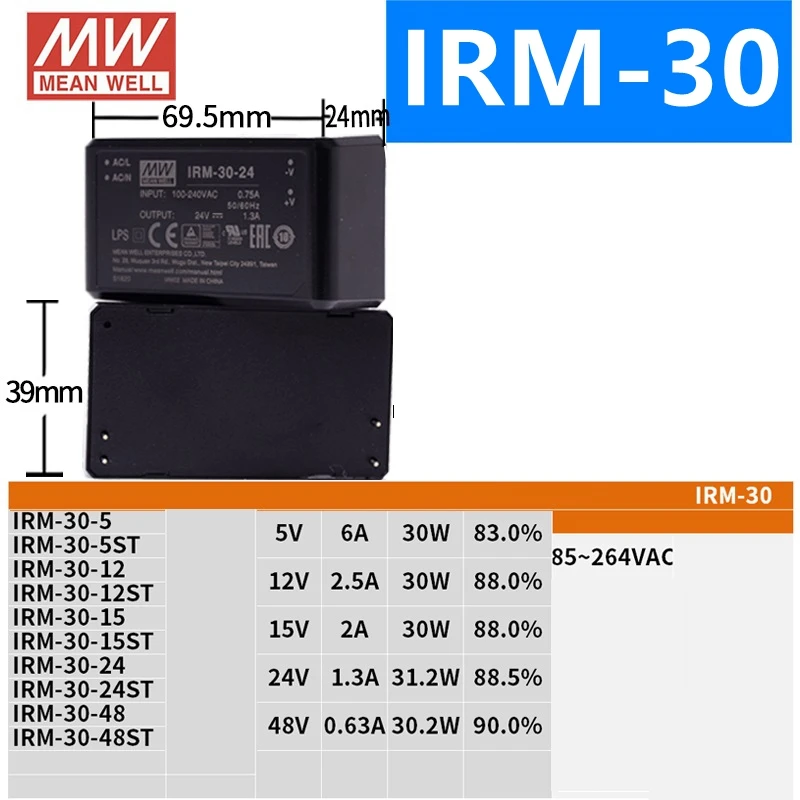 Бренд MEAN WELL представляет IRM-15 20 30 45 60 3,3 V 5V 12V 15V 24V 48V IRM-15-12 IRM-20-24 IRM-30-24 IRM-45-24 IRM-60 Мощность модуль