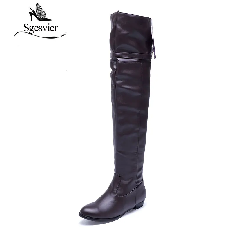 SGESVIER Women Boots Winter Fashion Casual Over-the-high Boots Round Toe Buckle Plus Size 34-45 Lady Shoes Woman OX100 women high heel boots