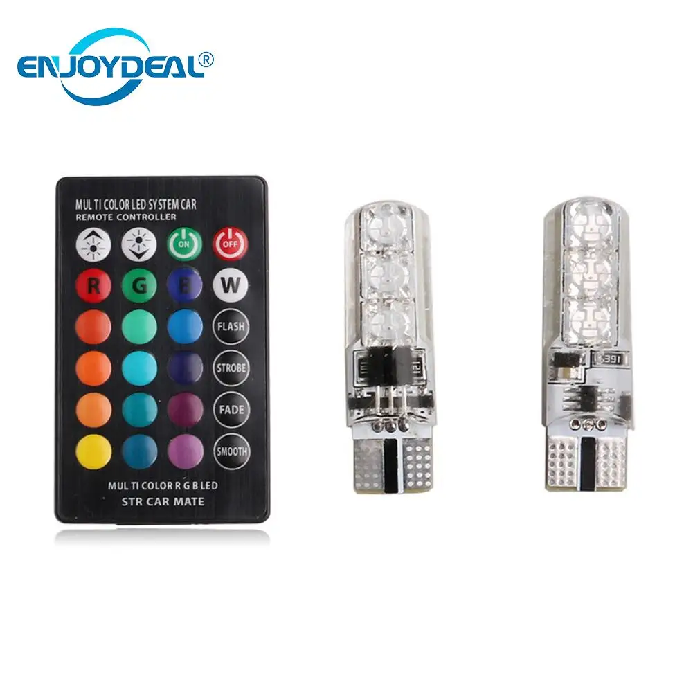 2 шт. Автомобильные светодиодные лампы t10 6 SMD 5050 RGB 16 цветов W5W цветные показывают