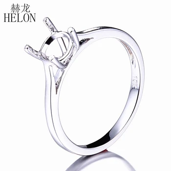 

HELON 6.5MM Round Cut Solid Real 10k White Gold Engagement Wedding Semi-mount Fine Solitaire Women's Ring Setting