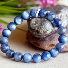 Натуральный Синий Кианит для мужчин стрейч отделка браслет с круглыми бусинами