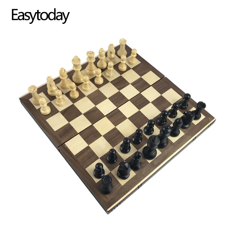 

Easytoday Solid Wooden Chess Game Set Folding Wood Chess Board High Quality Solid Wooden Chess Pieces Entertainment Gifts