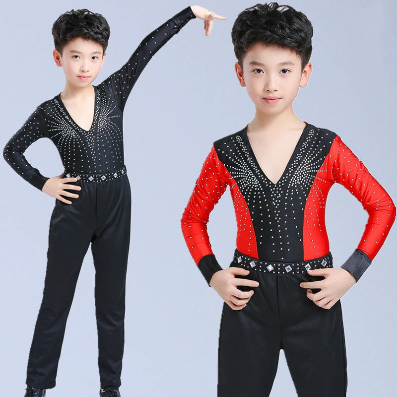 2018 Children's Latin Dance black uniforms Suit Diamond Latin Dance samba Kids Boys Latin Ballroom Performance dancewear tango