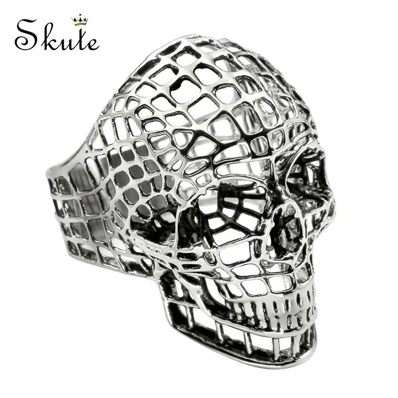 

Skute Vintage Silver Gold Color Hollow Grid Ghost Head Skull Ring for Men Biker Punk Gothic Hiphop Rock Finger Ring Male Jewelry