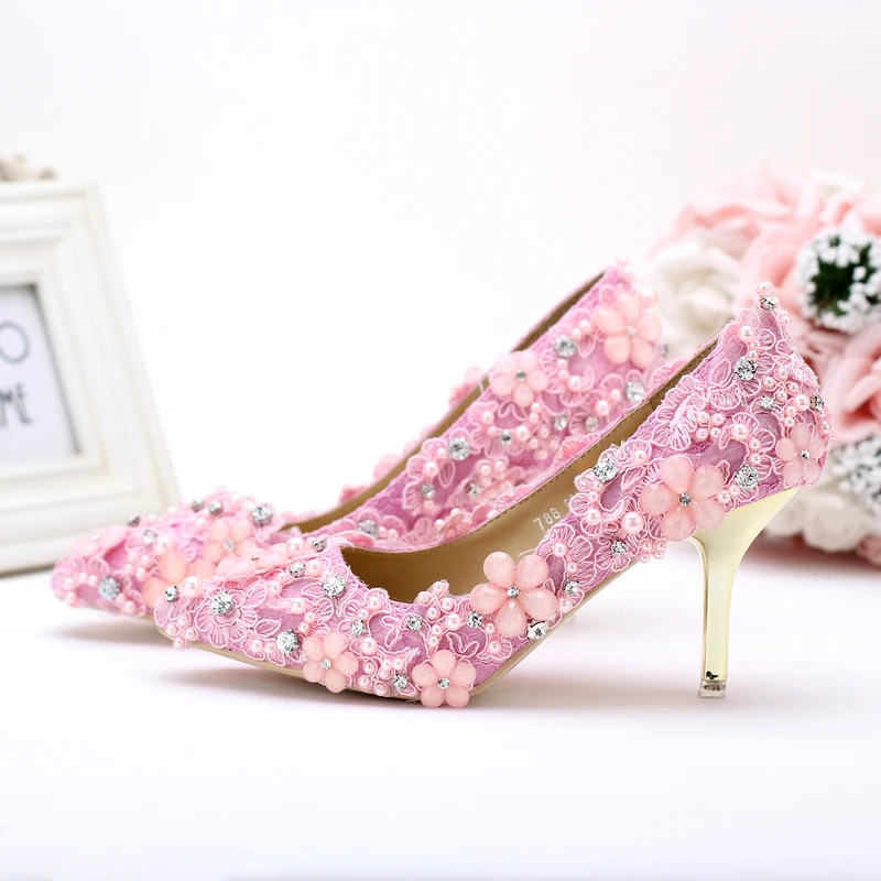 pink wedding shoes mid heel