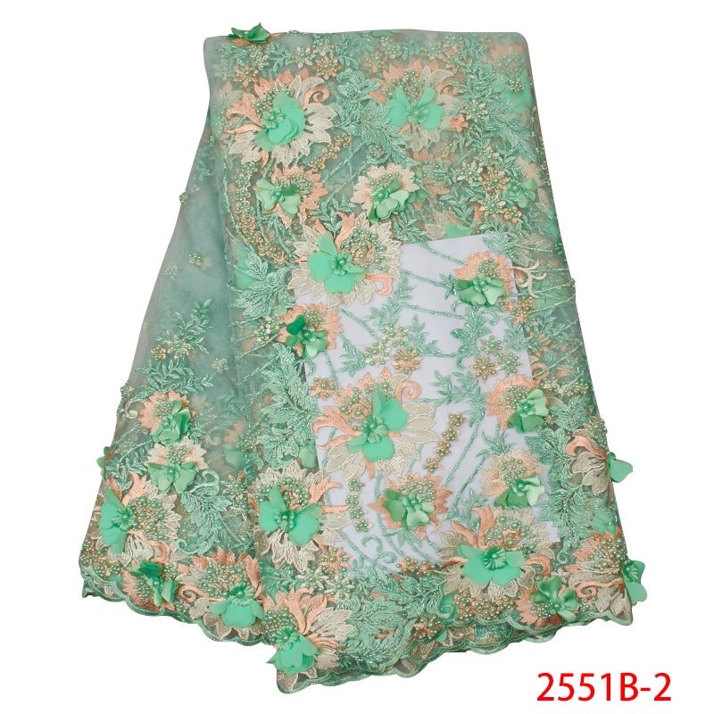 

African Tulle Lace Fabric Nigerian French Lace Fabric Latest 3D Flowers Handmade Beads Lace Fabric for Wedding Dress APW2551B