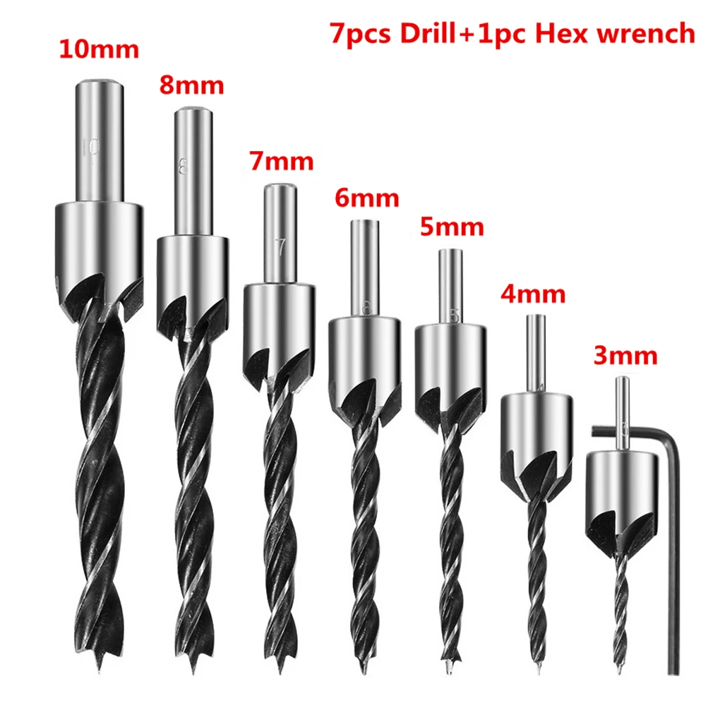 

7pcs Set Woodworking Cone Countersunk Chamfering Hole Saw Cutter Drill Bits 3 Tips Woodworking drill 3,4,5,6,7,8,10mm