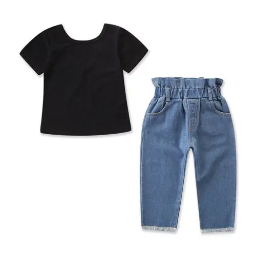 

Summer Clothes Infant Kid Baby Girl Backless T-Shirts Top+Jeans 2PCS Sunsuit Set