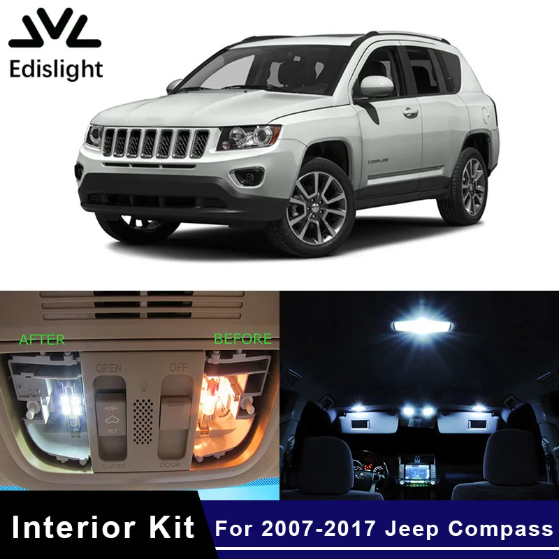 Us 10 73 40 Off Edislight 10pcs Ice Blue White Canbus Led Lamp Car Bulbs Interior Package Kit For 2007 2017 Jeep Compass Map Dome Plate Light In