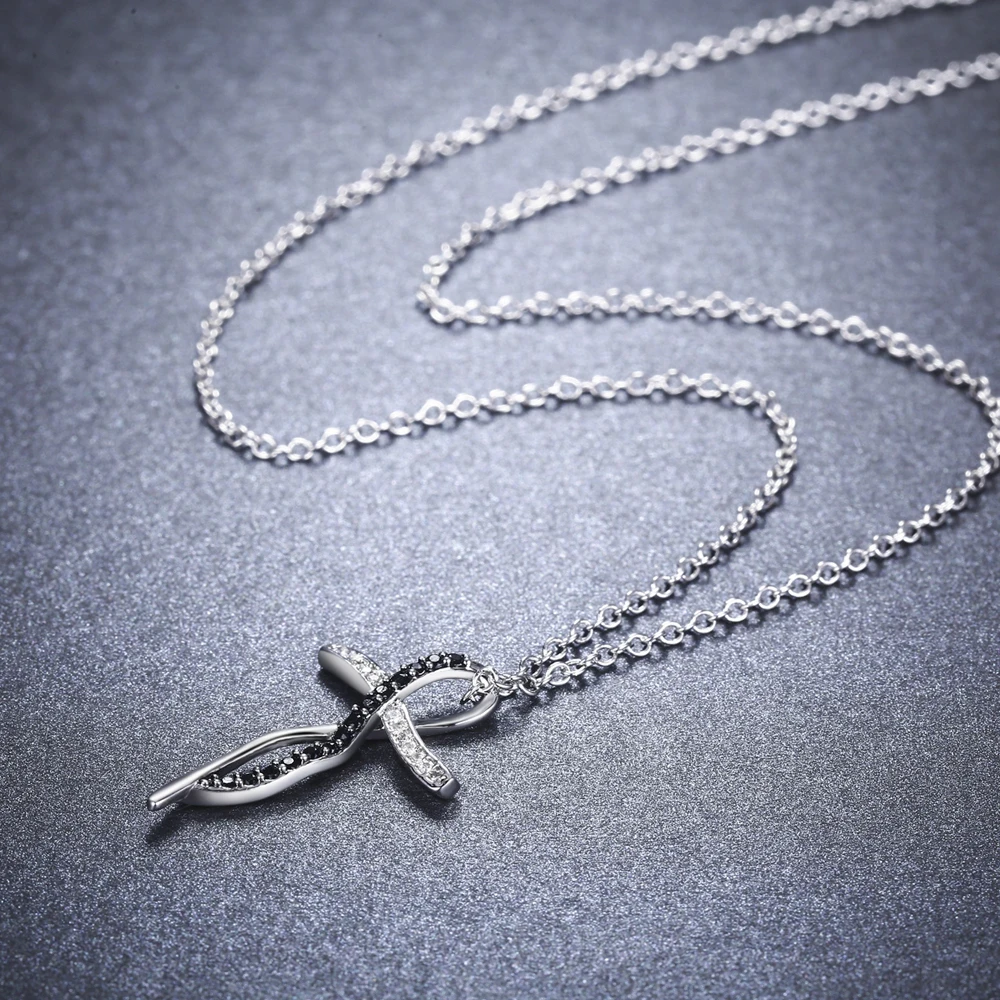 [BLACK AWN] Fashion Silver Color Necklace Women Jewelry Black&White Stone Cross Necklaces Pendants P114