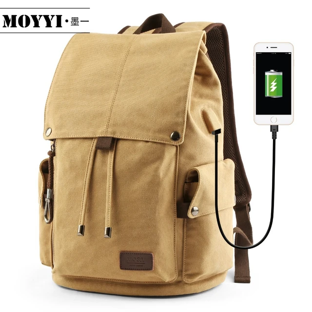 MOYYI Men's Backpack Vintage Canvas Backpack School Bag Men's Travel Bags Large Capacity Travel Laptop Backpack Bag