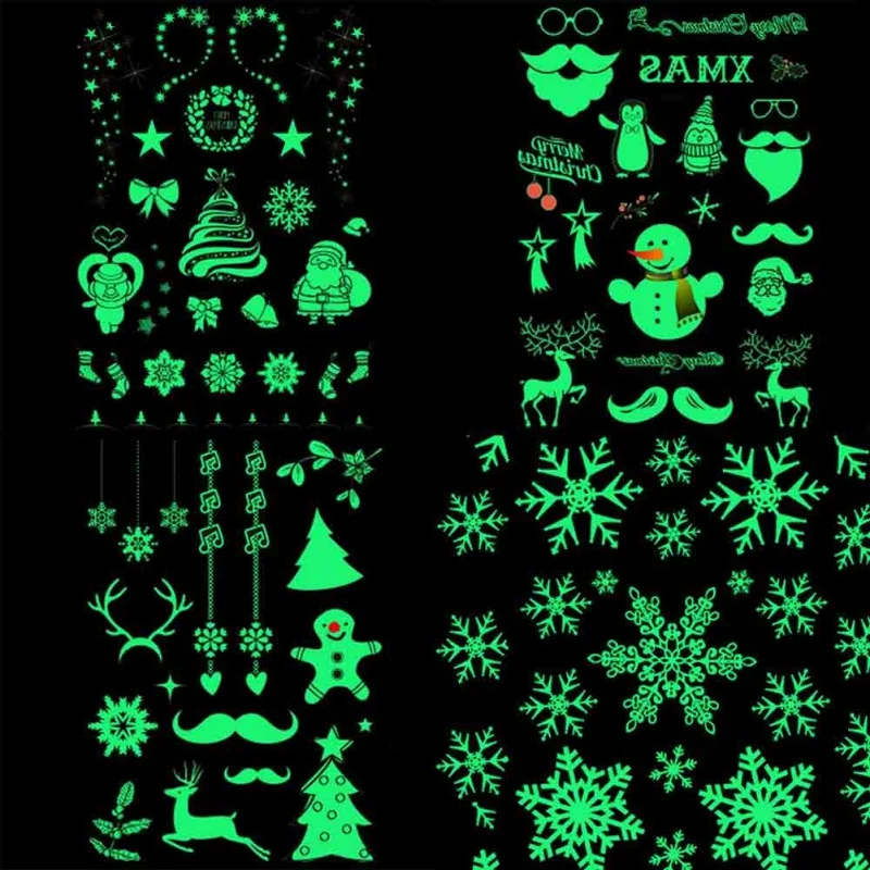 Flash Luminous Stickers Water Transfer Body Art Christmas Decor Tattoo Glow In The Dark Glitter Fluorescent Temporary Tattoos | Дом и сад