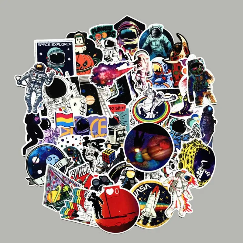 

50 Pcs Outer Space Sticker UFO Alien Astronaut Rocket Cartoon Stickers Gifts Toys For Children DIY Skateboard Laptop Car Phone