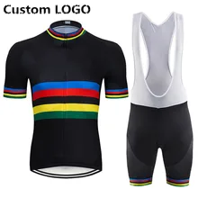 Логотип команды велосипедная форма летние шорты рукавом Велоспорт костюм для мужчин Топ и низ нагрудник шорты для женщин комплект
