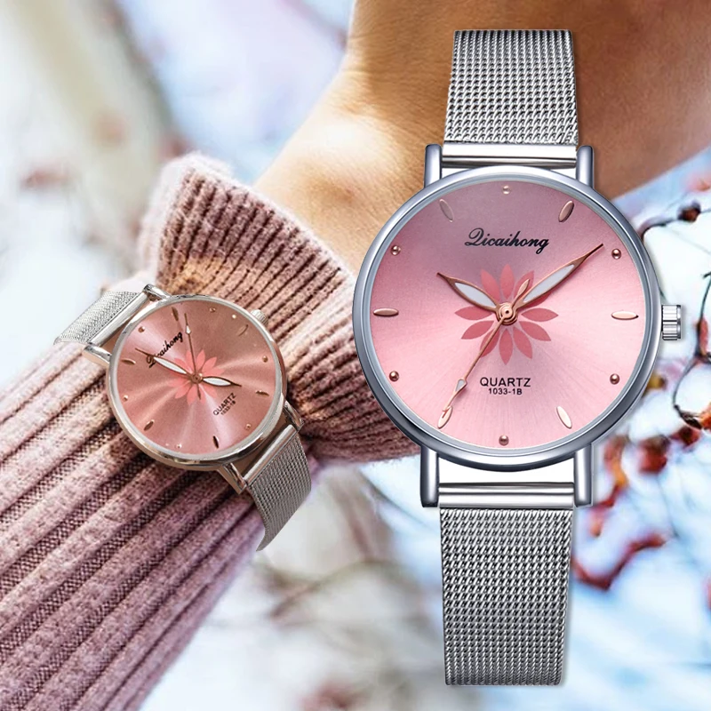 

Luxury Metal Belt Ladies Bracelet Watches For Women Fashion Simple Flowers Desgin Quartz Clock Women's Wristwatch 2018 New Gift