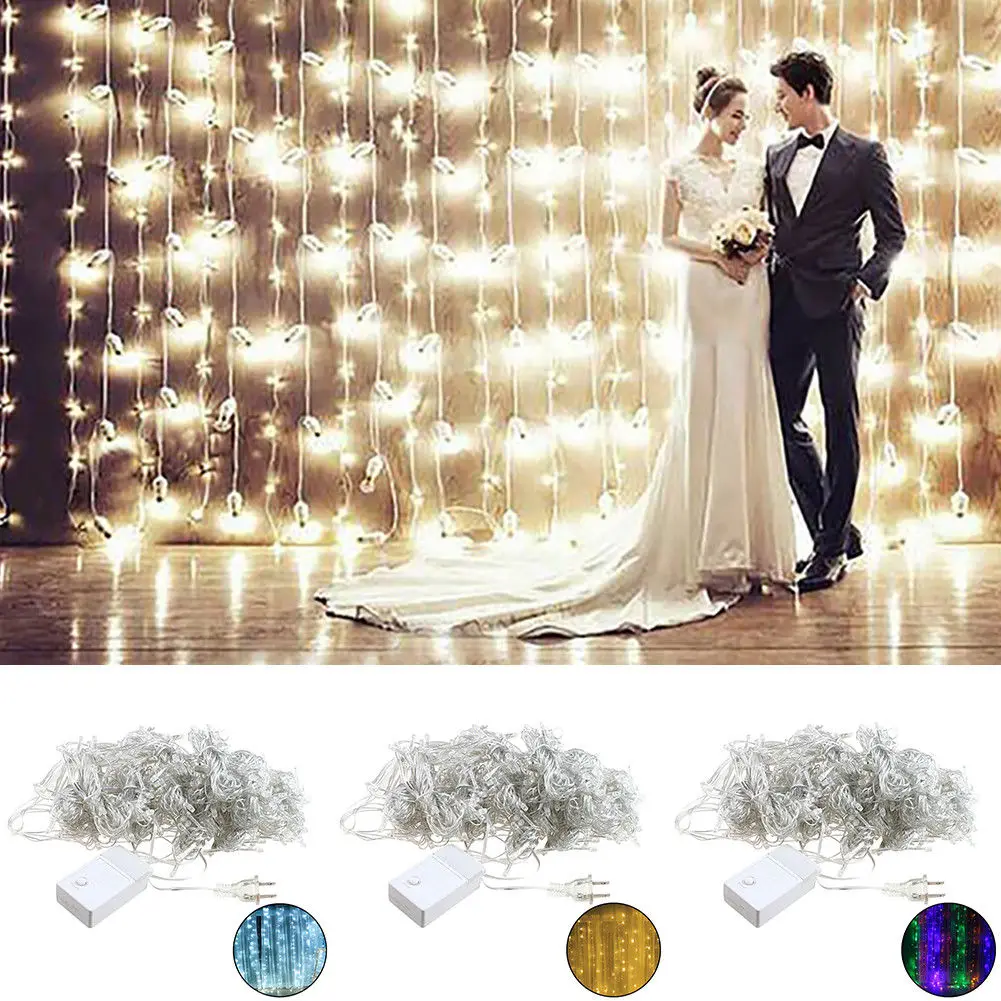 

Details about US 3Mx2M LED Xmas String Fairy Wedding Halloween Curtain Lights Decors 110/220V