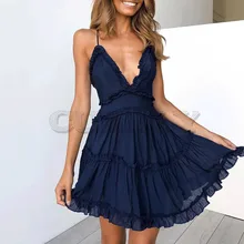 Cuerly deep v neck 2019 summer frilled beach dress women casual day dress skater mini dress L5 Cuerly deep v neck 2019 summer frilled beach dress women casual day dress skater mini dress L5