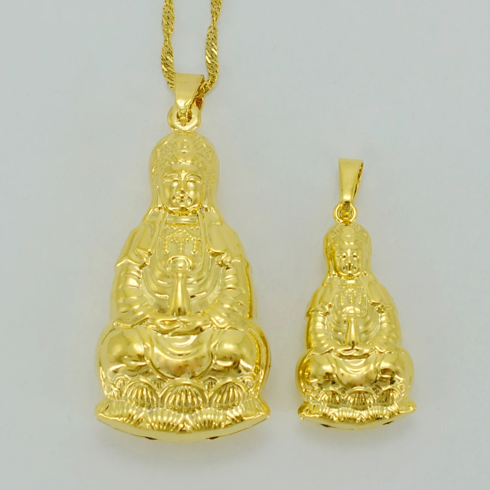 

Anniyo TWO SIZE,Guanyin Buddha Pendant Necklaces Gold Color Indian Buddhism Avalokitesvara Jewelry Chinese Style #011502
