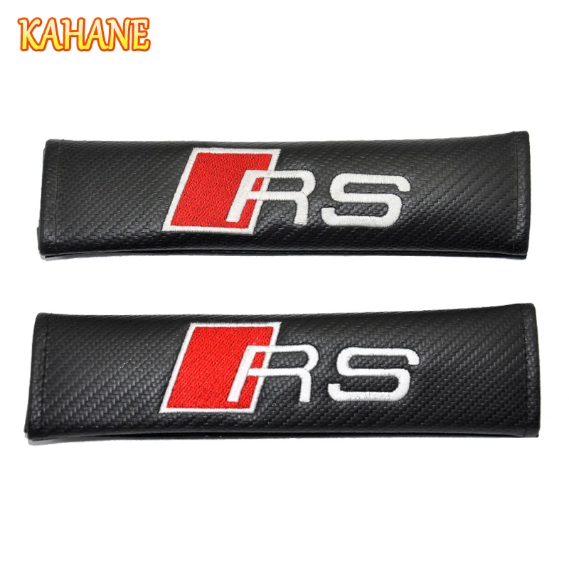 KAHANE 2x Carbon Fiber Seat Belt Cover Shoulder Pads RS Logo FOR Audi
