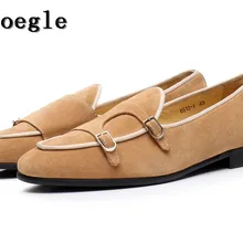 SHOOEGLE/мужская повседневная обувь в винтажном стиле; коричневые лоферы с двойной пряжкой и ремешком; замшевые туфли для свадебной вечеринки; высокое качество; Мужские модельные туфли