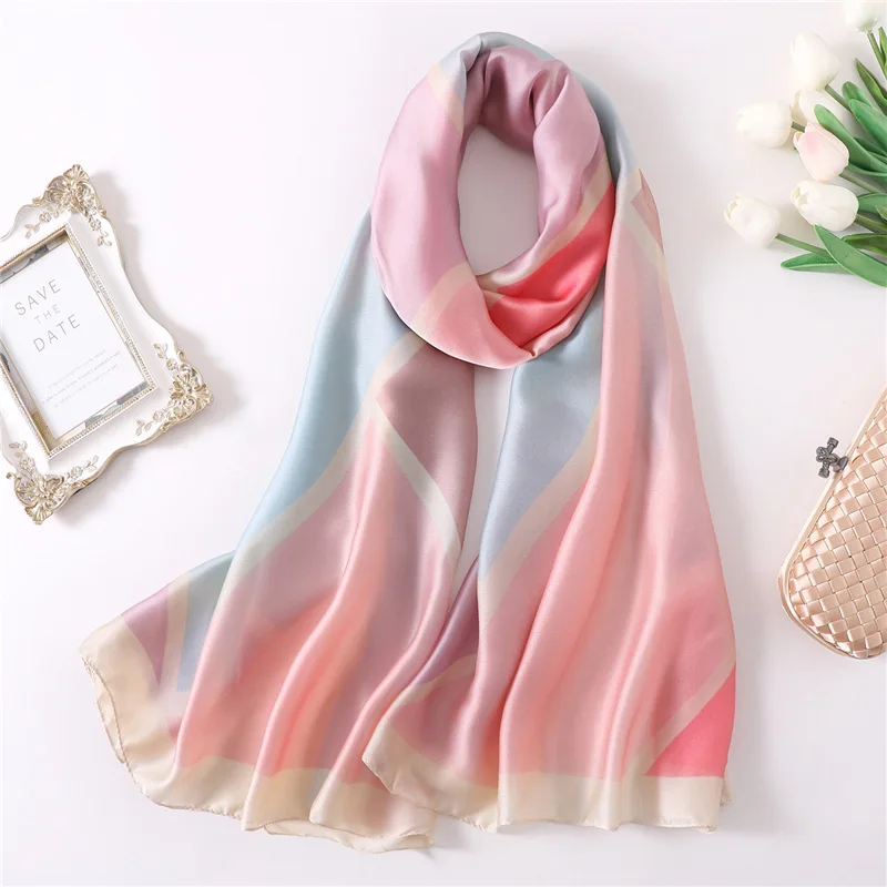 Новинка, однотонный клетчатый шелковый шарф, женский длинный шейный шарф, большой шарф из пашмины, Женская бандана, зимний шарф, хиджаб, шали и палантины - Цвет: 278 pink