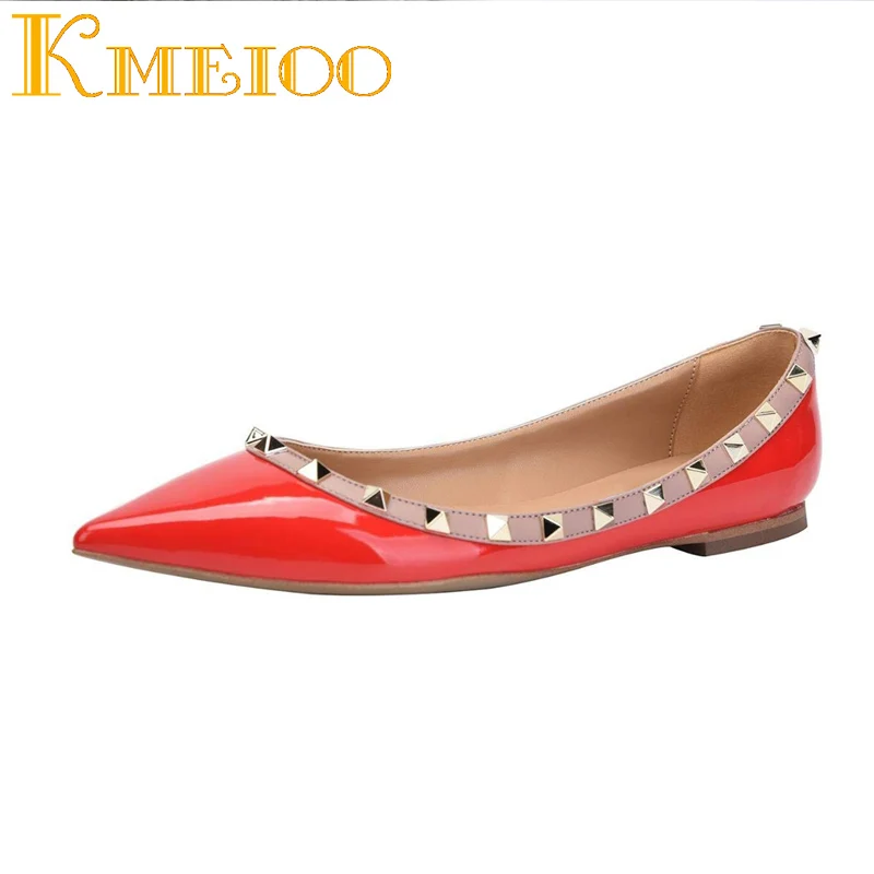 

Kmeioo Women Shoes Rivets Flats Pointed Toe Ladies Shoes Slip on Flat Heels Casual Shoes