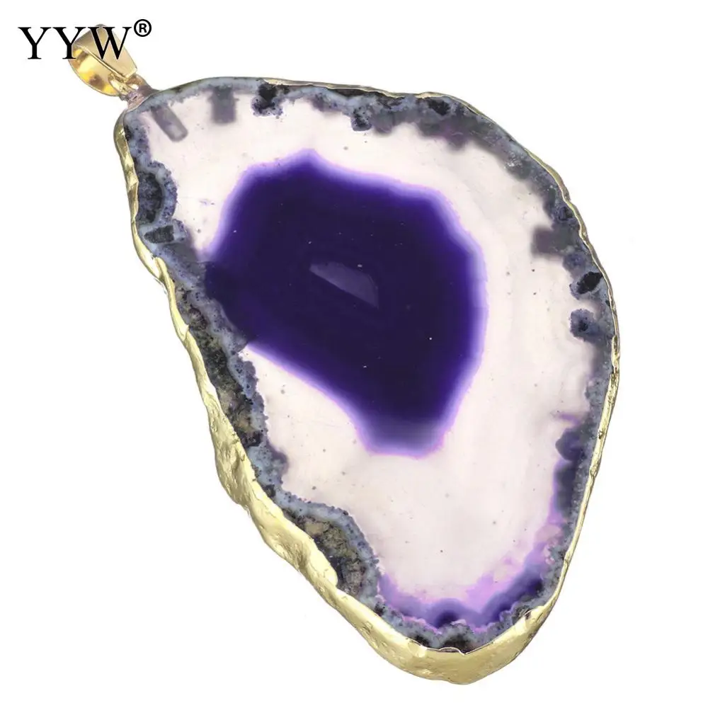 YYW Подвески с натуральным ониксом, разноцветный кусочек, необычный натуральный агат, хрустальный камень, кварц, подвеска, сделай сам, подходящие ожерелья - Окраска металла: purple