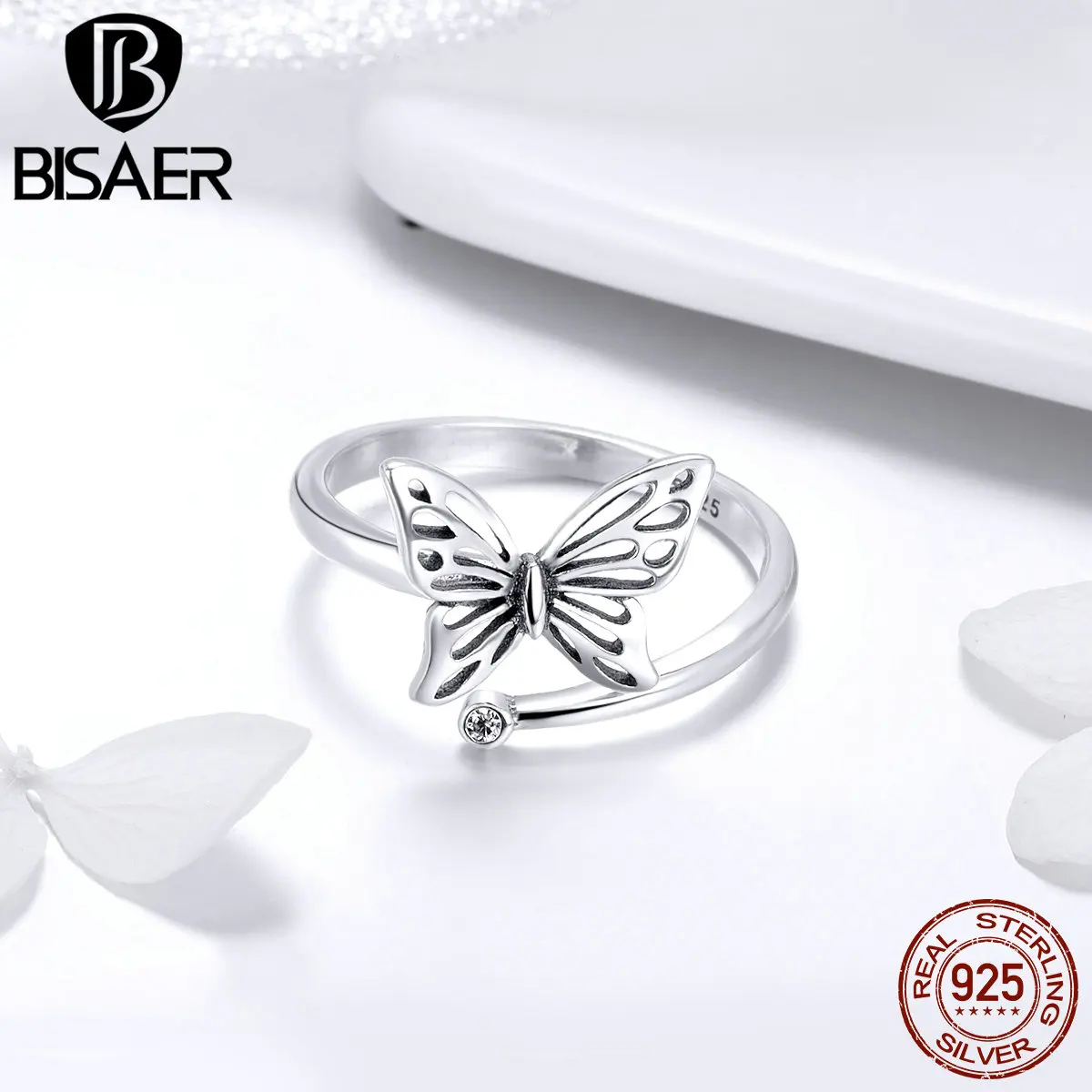 

2019 New Design 925 Sterling Silver Flying Butterfly Open Free Size Finger Rings for Women Fashion Jewelry Retro Gift GXR448