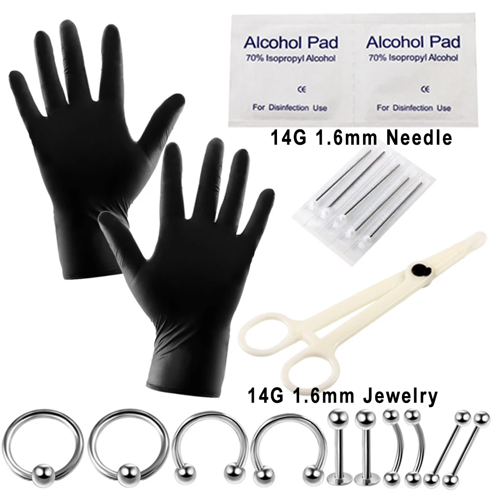 10-20Pcs/Set Body Piercing Kit Tools Needle Belly Tongue Eyebrow Nose Lip RingBL 