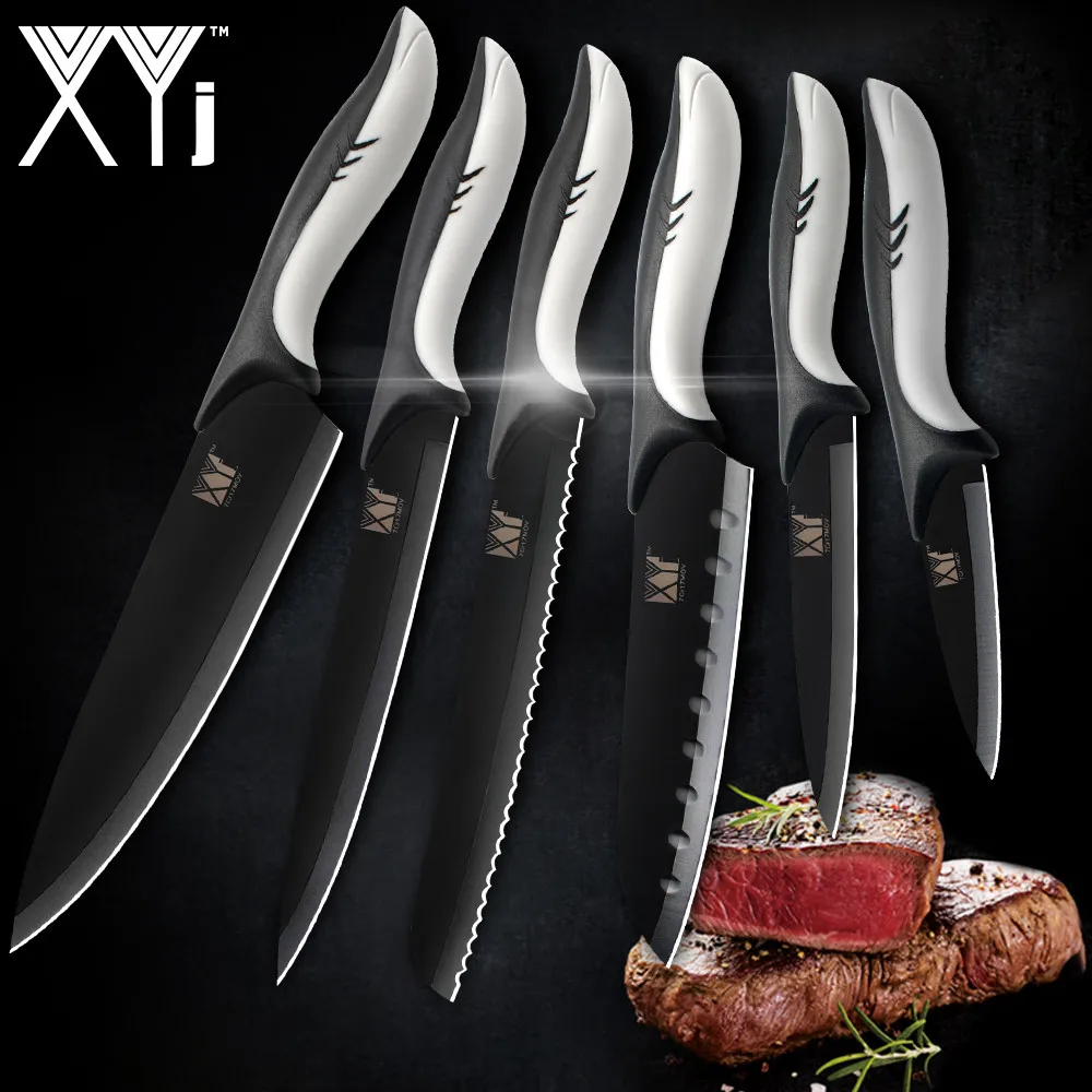 XYj кухонные ножи из нержавеющей стали с ABS ручкой, инструменты для очистки овощей, Santoku, шеф-повара, ножи из нержавеющей стали для нарезки хлеба, кухонные инструменты