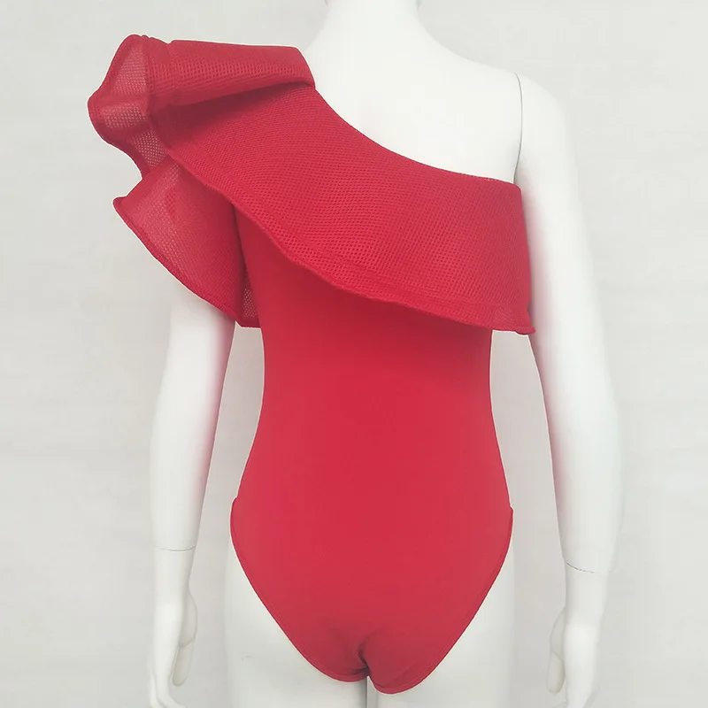 Missufe боди с оборками для женщин летний красный сексуальный элегантный костюм комбинезоны для женщин s комбинезон короткий облегающий женский комбинезон