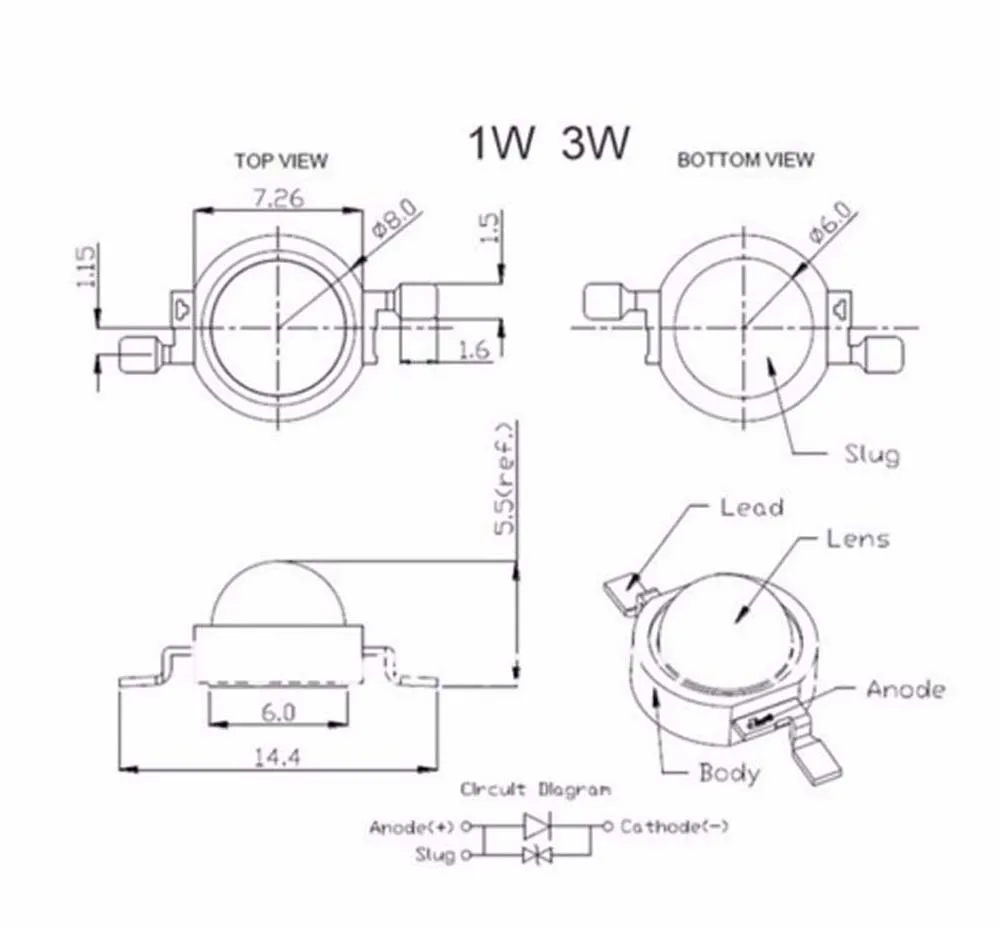 High Power Led Chip 1w 3w 5w 10w 20w 30w 50w 100w Cob Smd Led Bead