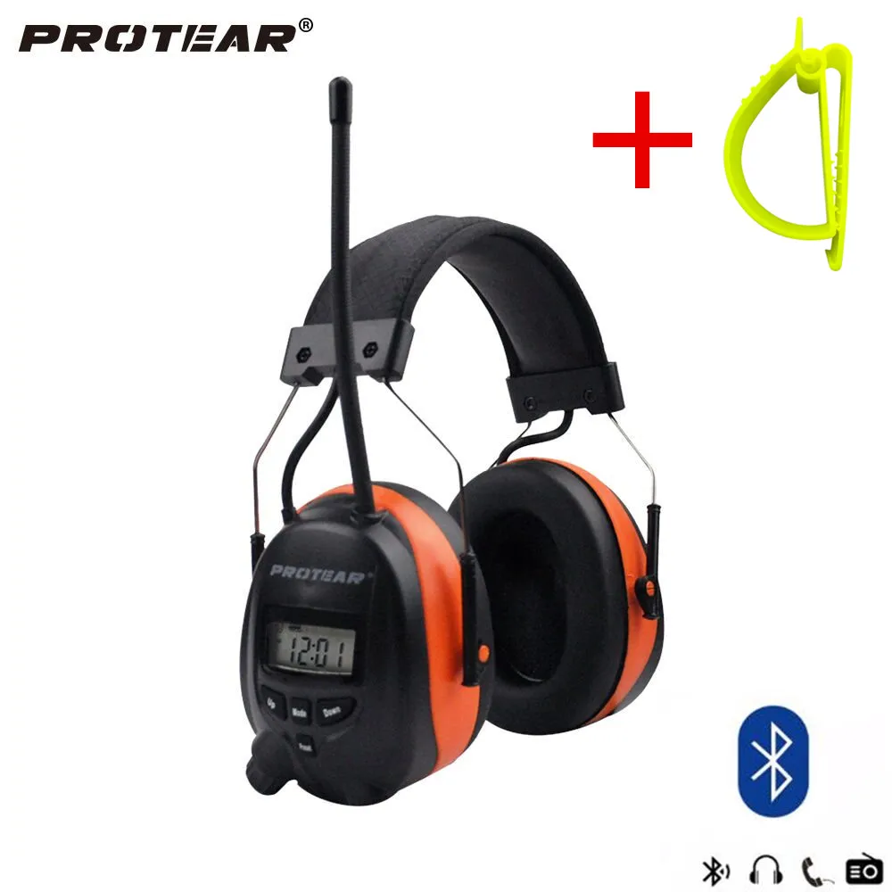 

Protear NRR 25dB Hearing Protector Bluetooth AM/FM Radio Earmuffs Electronic Ear Protection Headphone With Belt Hook Clip