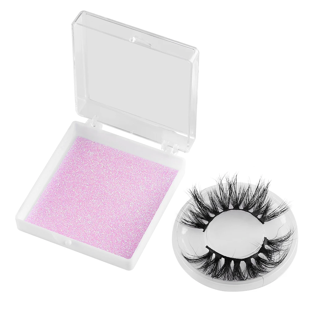 

1pair pink Box 25mm Long 6D 100% Mink Hair False Eyelashes Thick Cross Wispy Fluffy Lashes Extension Handmade Eye Makeup Tools