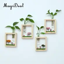 MagiDeal стеклянная ваза подвесная микро пейзаж тестовая трубка цветок гидропонная ваза в деревянной подставке