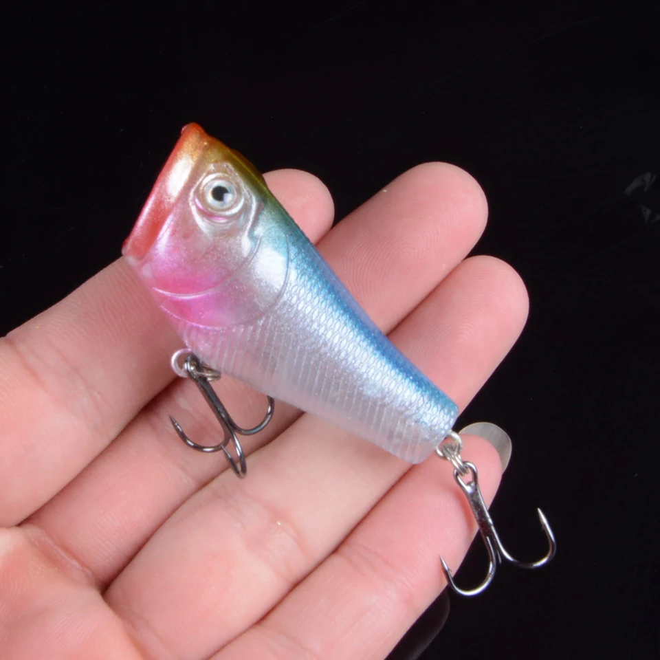 

New Arrival 1pcs Fishing Lures High Quality Popper Plastic Fishing Tackle 5 Colors Available 5cm 8g Hard Baits 6# Hooks 3D Eyes